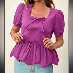 Chic Fuchsia Puff Sleeve Blouse